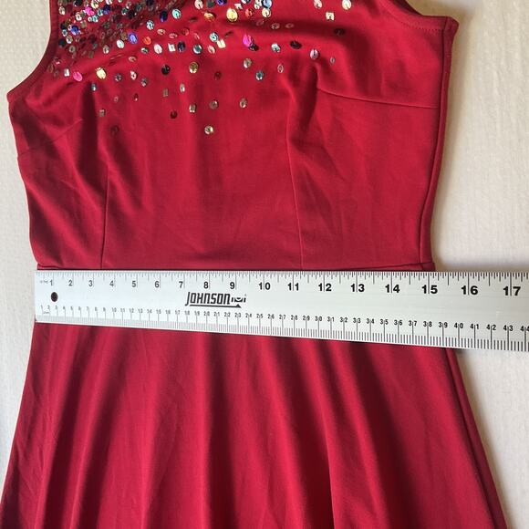 Lands' End Women Midi Dress S (6-8) Red Fit & Flare Sequin Sleeveless Stretch - Picture 6 of 10